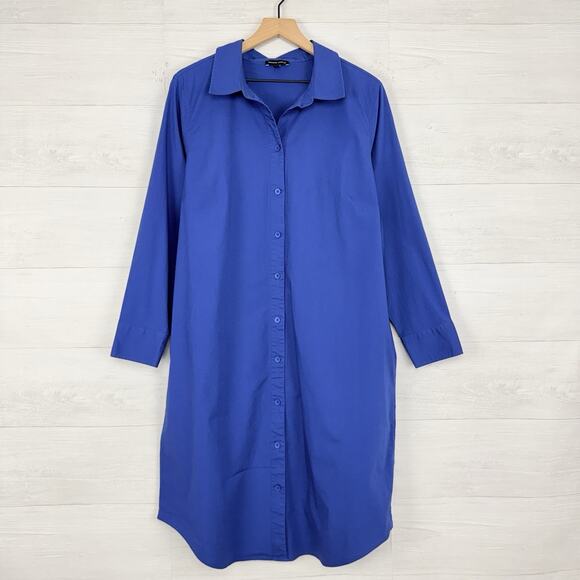 Universal Standard Cotton Poplin Shirt Dress M 18-20 Long Sleeves Blue Preppy - Picture 15 of 15